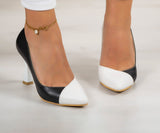 Jatqılı Plus Siyah Beyaz İnce Kadeh Topuklu Klasik Ayakkabı