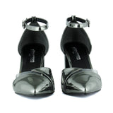 Aurora Platin Ayna Şeffaf Tasarım Sivri Burun Kalın Topuklu Klasik Ayakkabı