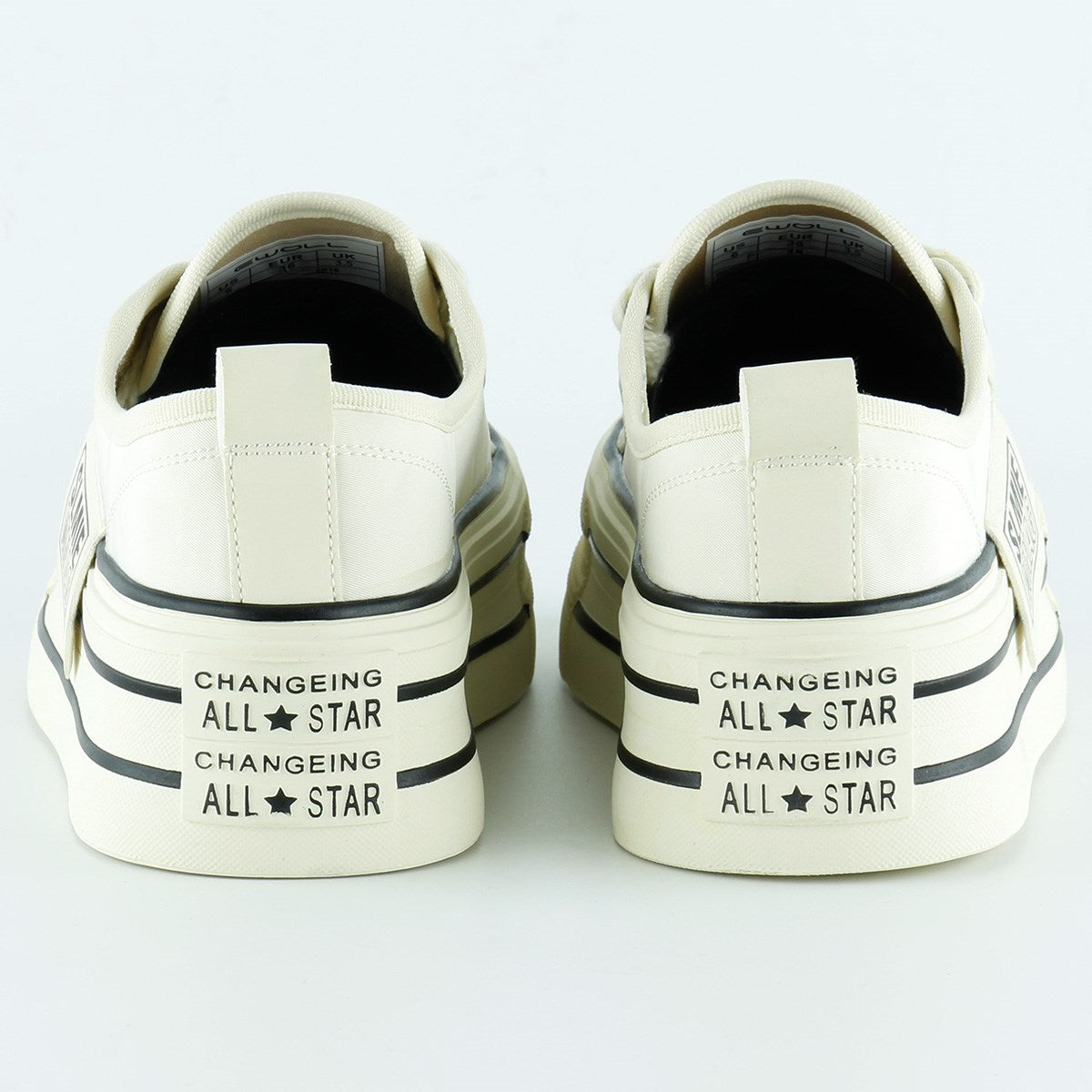 [5016] Bej Saten Yüksek Taban Spor Taşlı Bağcıklı Platform Sneaker