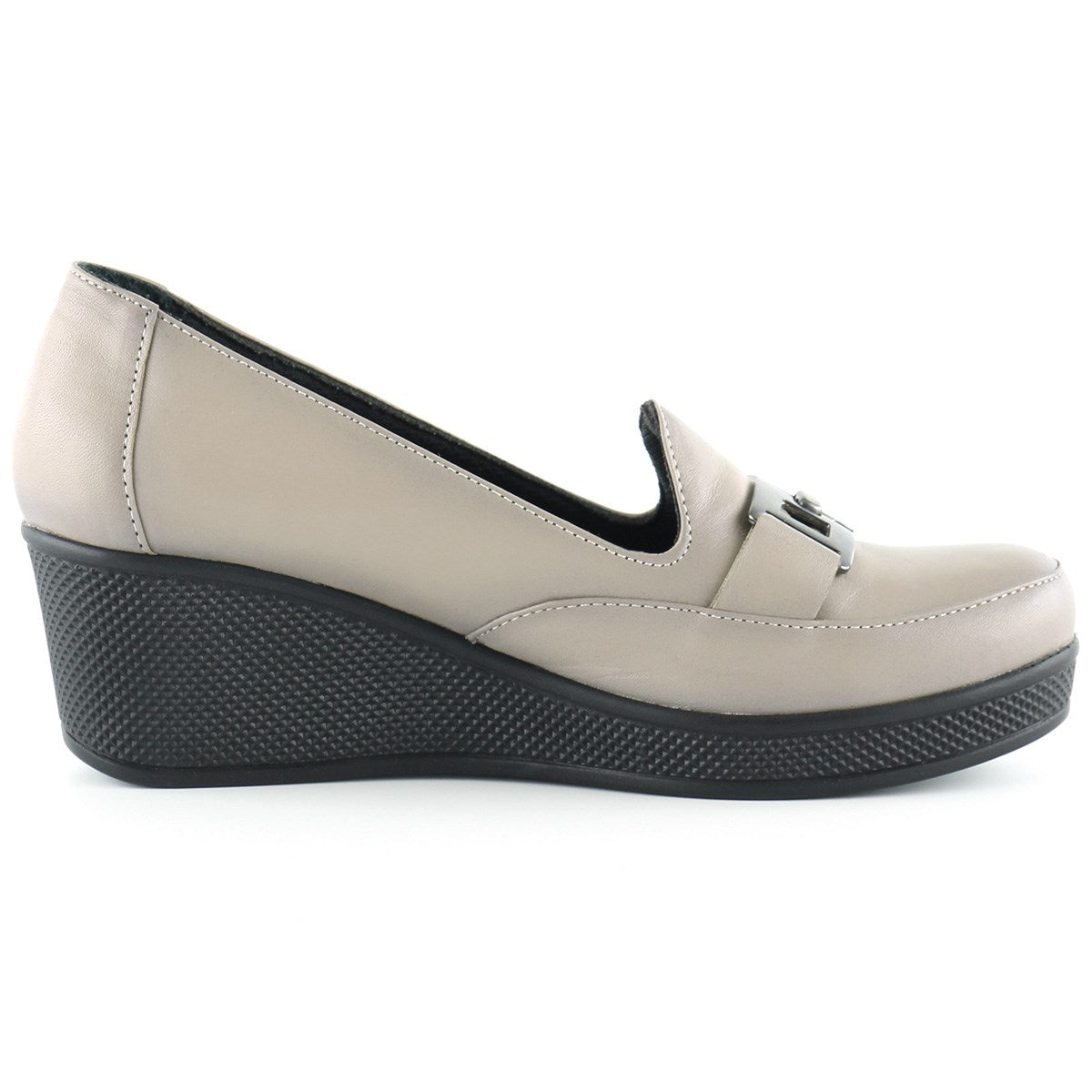 Dafne Vizon Hakiki Deri Tokalı Yuvarlak Burun Dolgu Topuklu Günlük Ayakkabı