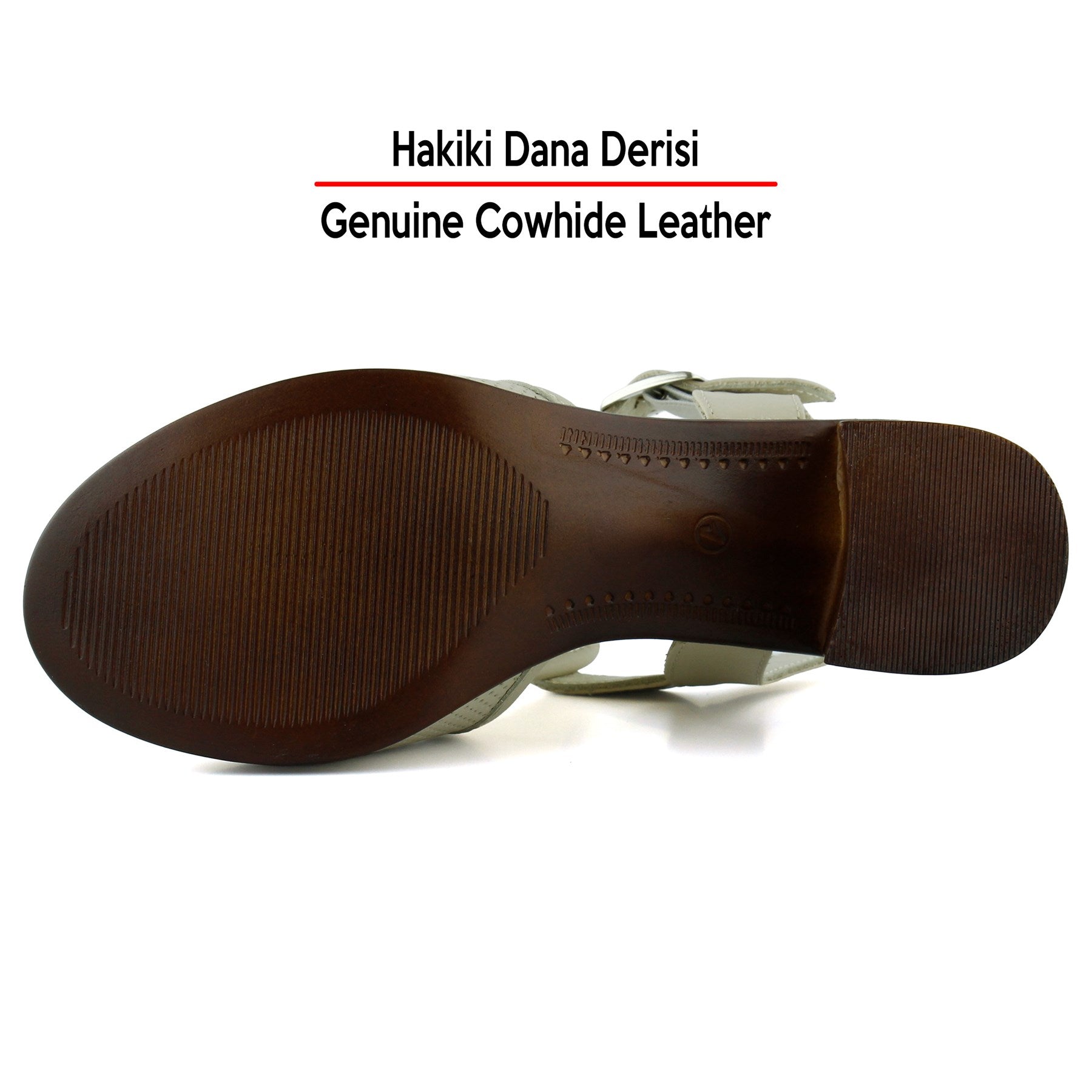 Elena Bej Hakiki Dana Derisi Önü Arkası Açık Delik Detaylı Kalın Topuklu Rahat Günlük Sandalet