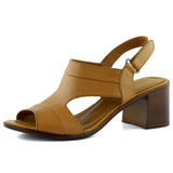 Kanne Taba Hakiki Dana Derisi Cırt Bantlı Kalın Topuklu Rahat Günlük Sandalet