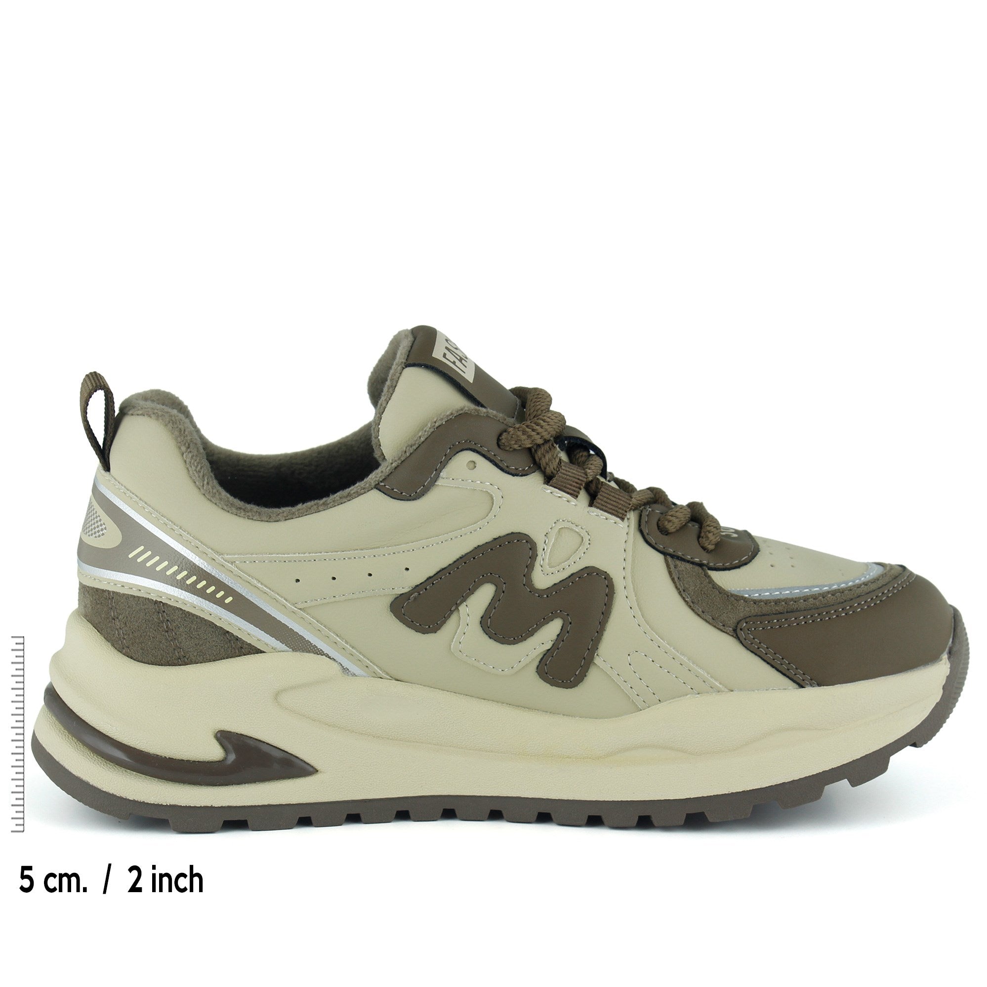 [261-BDLZ2002] Bej Kahve Vegan Bağcıklı Yuvarlak Burun Flatform Taban Günlük Sneaker Spor Ayakkabı