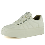 [261-BDLZ2001] Bej Vegan Taşlı Bağcıklı Yuvarlak Burun Flatform Taban Günlük Sneaker Spor Ayakkabı