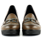 Dafne Kahverengi Hakiki Deri Tokalı Yuvarlak Burun Dolgu Topuklu Günlük Ayakkabı