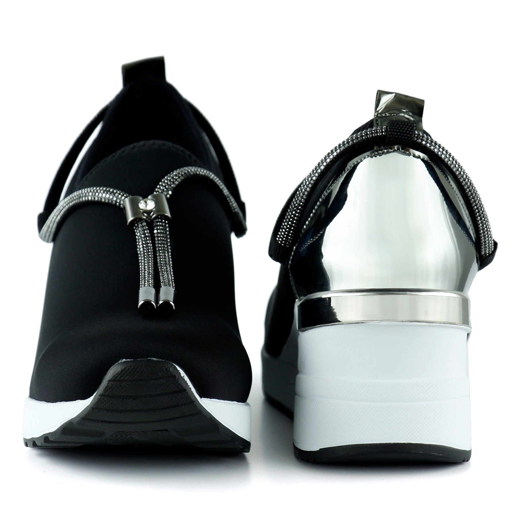 Ellie Platin Streç Zincirli Taşlı Tokalı Metal Detaylı Dolgu Topuklu Günlük Ayakkabı