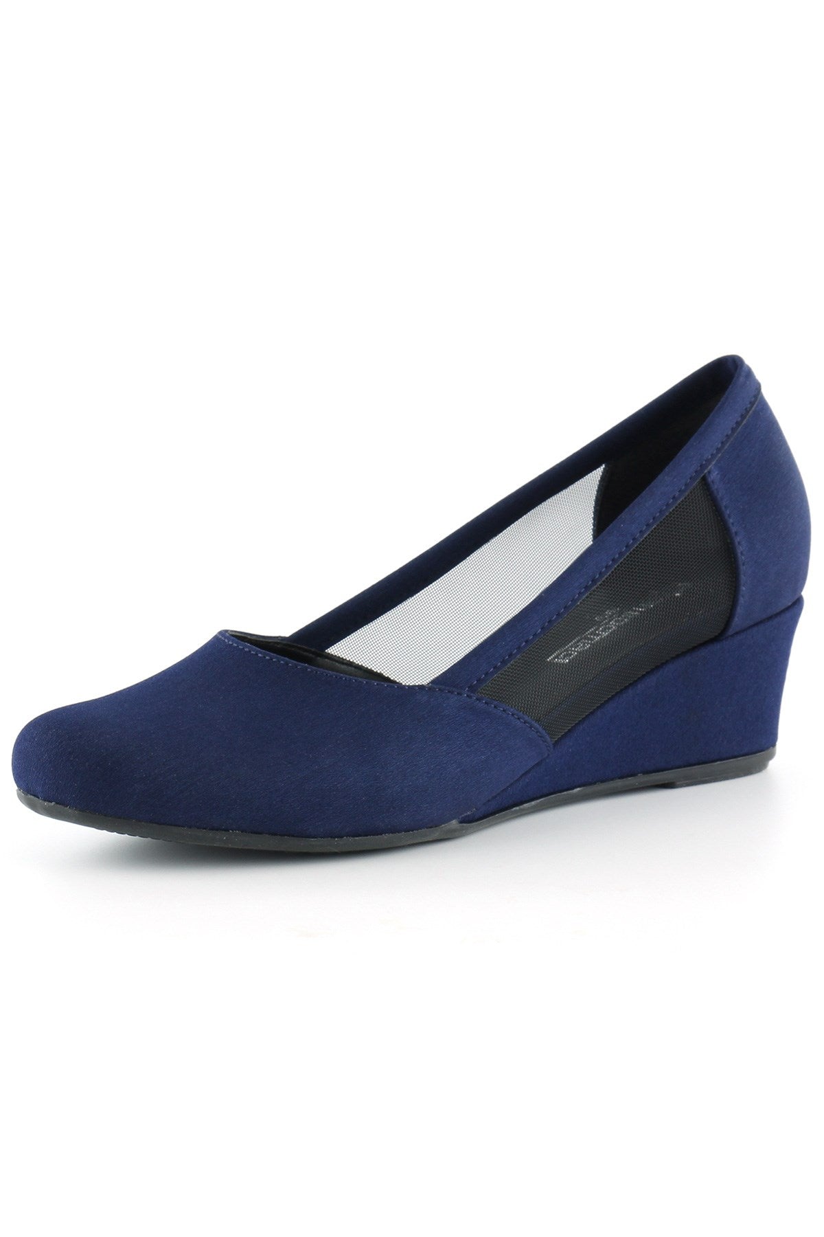 Evelyn Lacivert Krep Fileli Dolgu Topuklu Ayakkabı