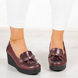 Emma Bordo Hakiki Deri Dolgu Topuklu Günlük Ayakkabı