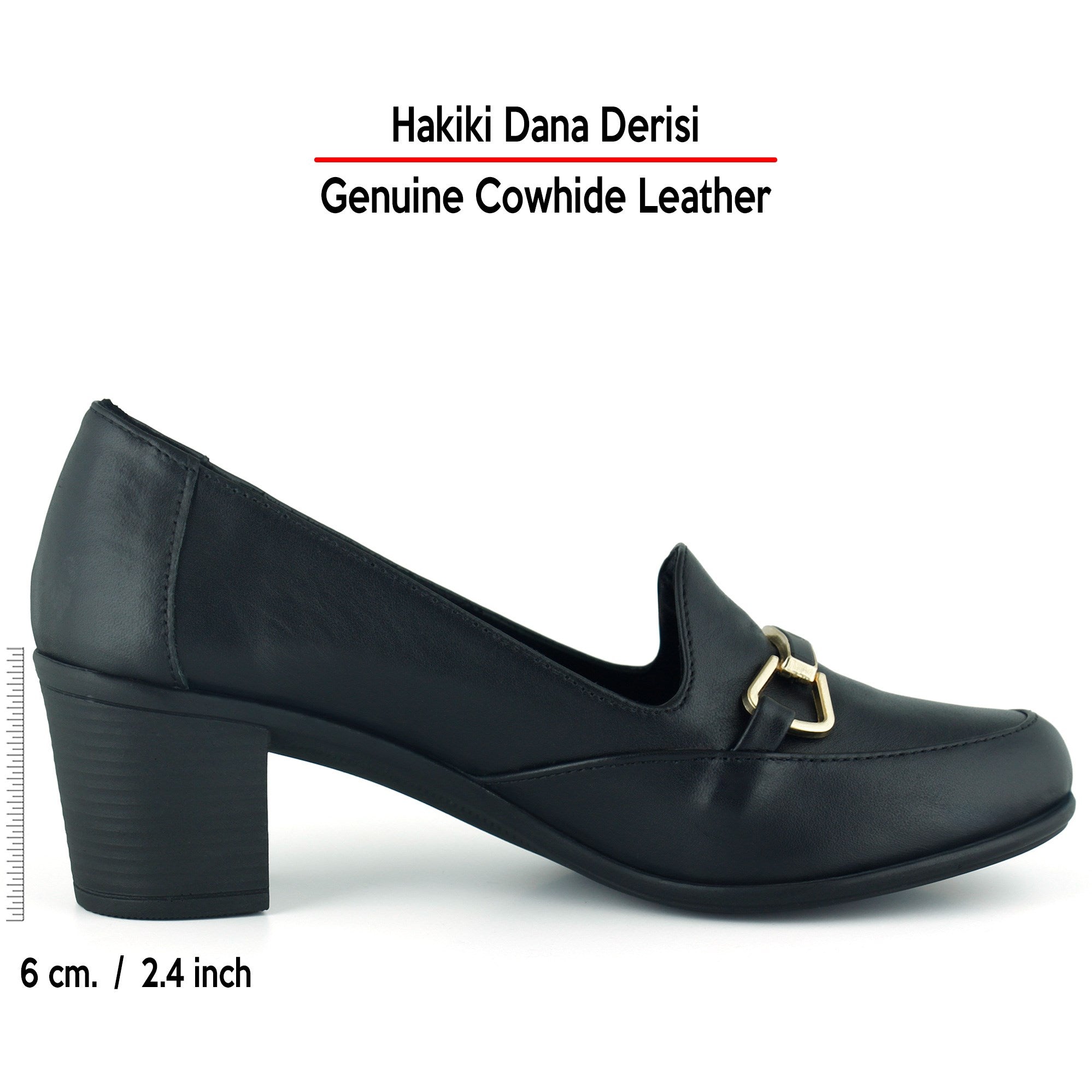 Harriet Siyah Hakiki Dana Derisi Tokalı Yuvarlak Burun Kalın Topuklu Loafer Ayakkabı