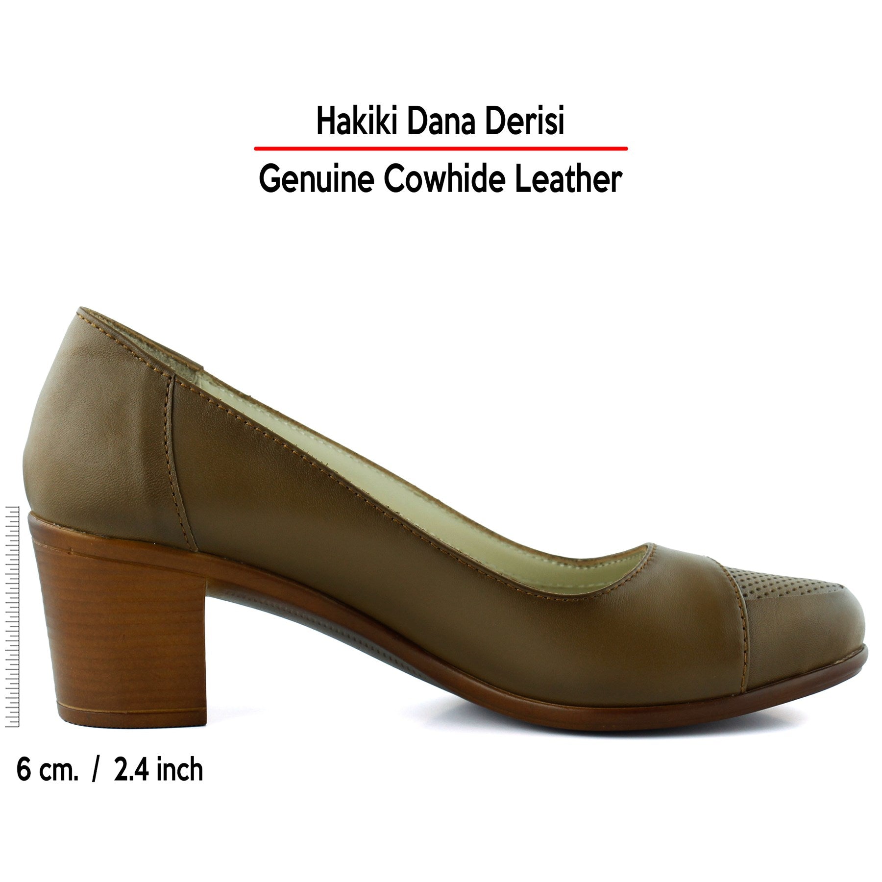 Sarah Kahverengi Hakiki Dana Derisi Delik Detaylı Kalın Topuklu Günlük Klasik Ayakkabı