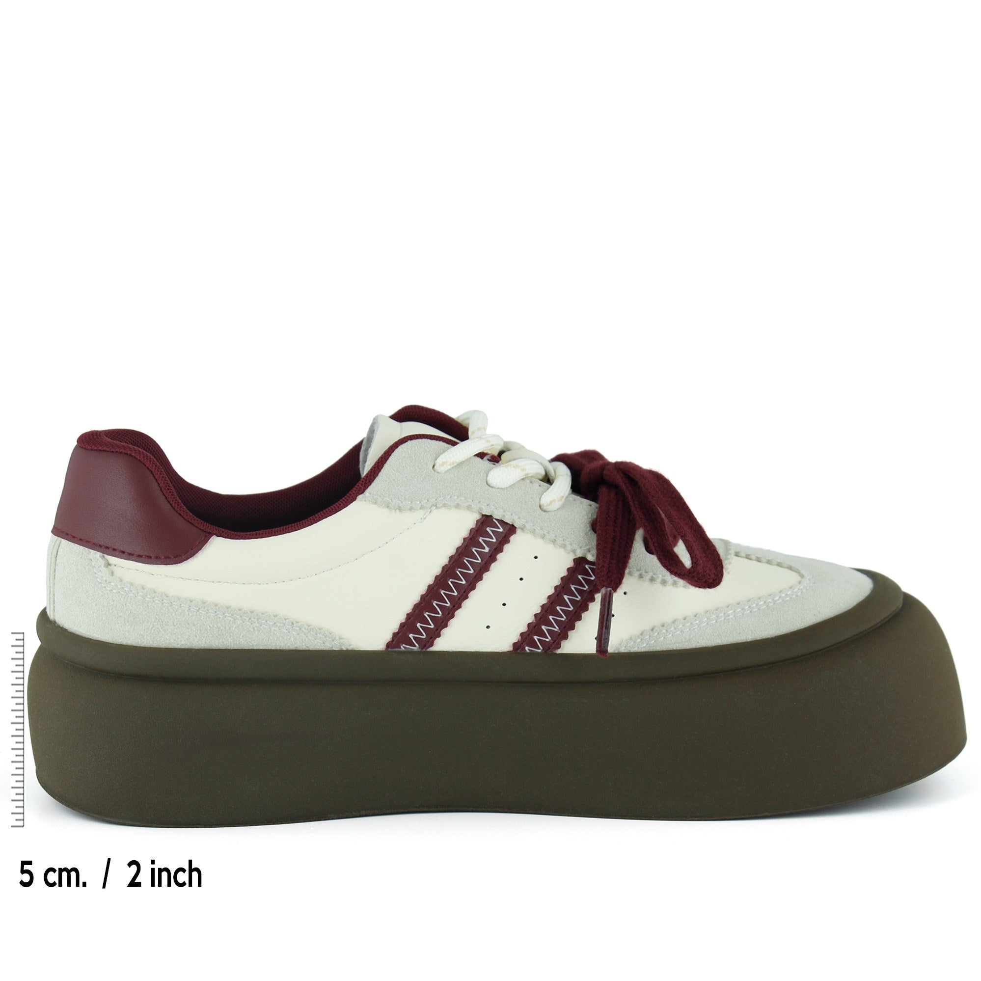 [261-BDL2000] Gri Bordo Vegan Çift Bağcıklı Yuvarlak Burun Flatform Taban Günlük Sneaker Spor Ayakkabı