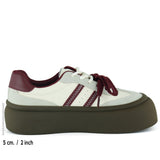 [261-BDL2000] Gri Bordo Vegan Çift Bağcıklı Yuvarlak Burun Flatform Taban Günlük Sneaker Spor Ayakkabı