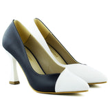 Jatqılı Plus Lacivert Beyaz İnce Kadeh Topuklu Klasik Ayakkabı