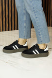 [8027] Siyah Vegan Süet Yuvarlak Burun Bağcıklı Flatform Taban Günlük Sneaker Spor Ayakkabı