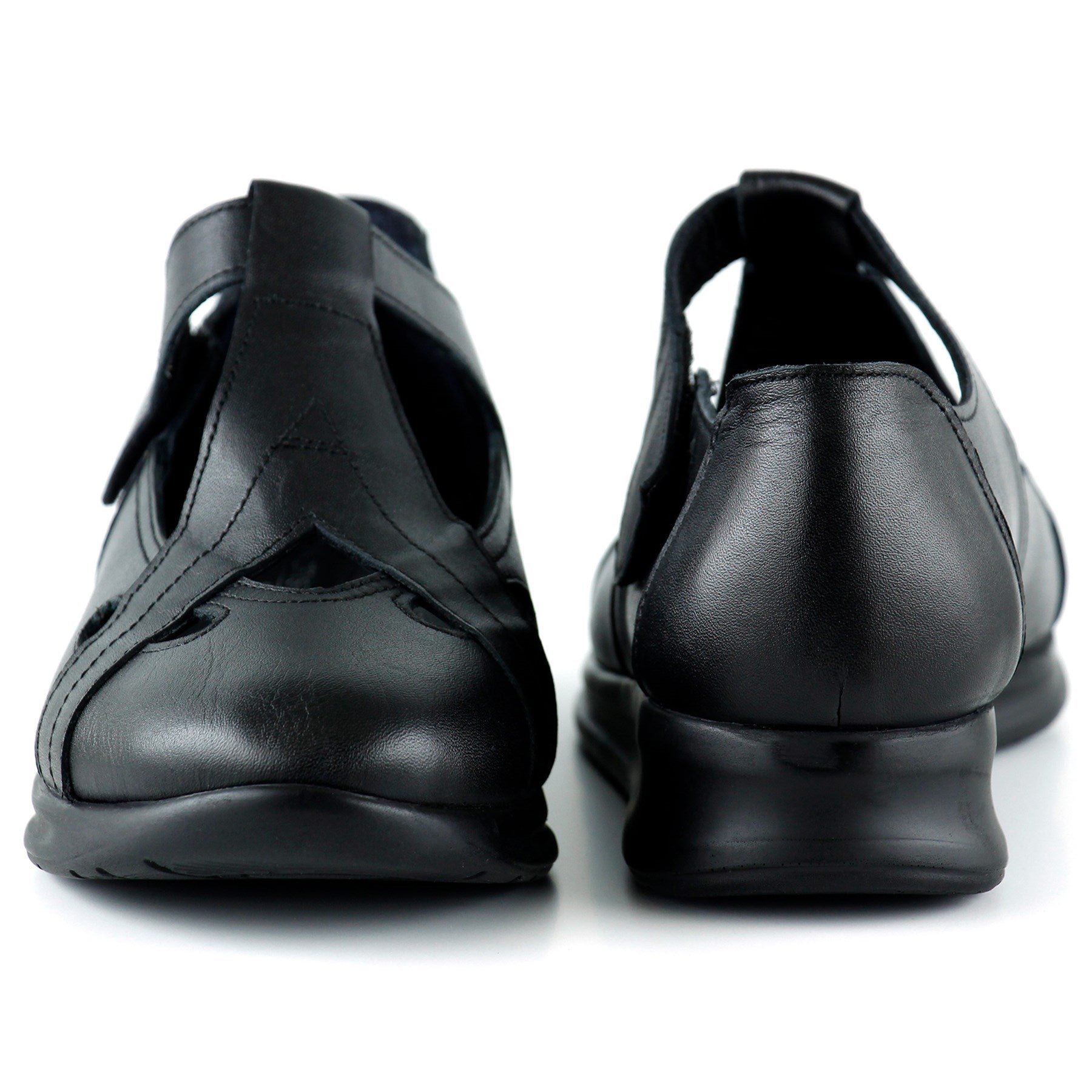 Frida Siyah Hakiki Deri Kesik Detaylı Cırt Cırtlı Günlük Ayakkabı