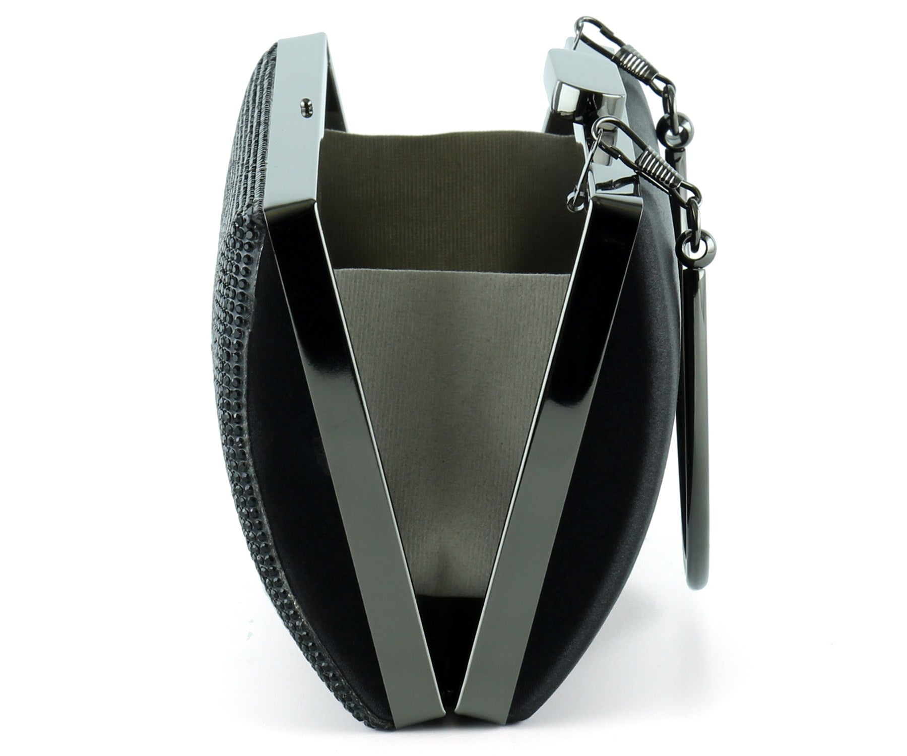 Siyah Saten Kristal Taşlı Metal Saplı Abiye El Çantası ( ES0015AC )