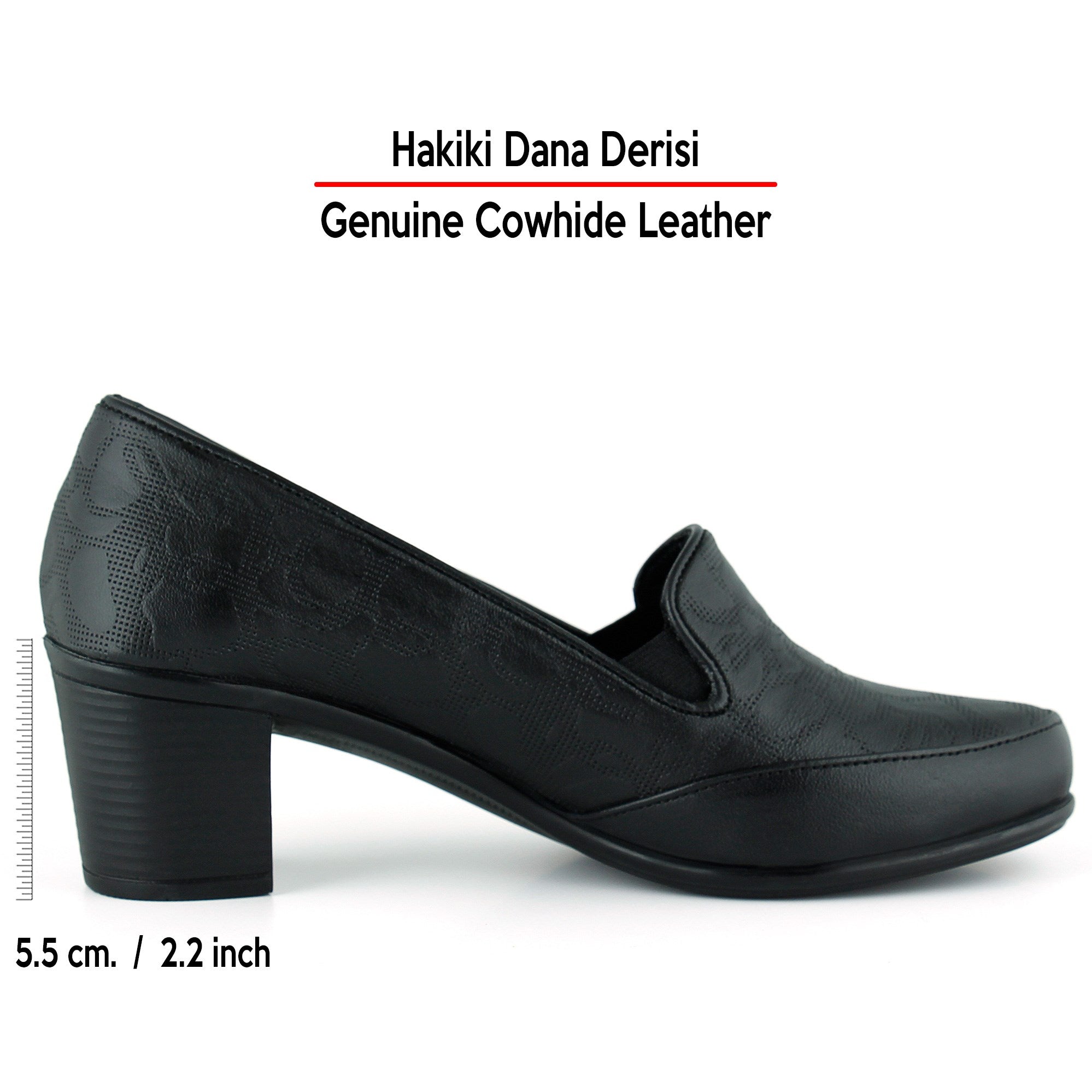 Camila Siyah Hakiki Dana Derisi Desenli Lastikli Günlük Kalın Topuklu Ayakkabı