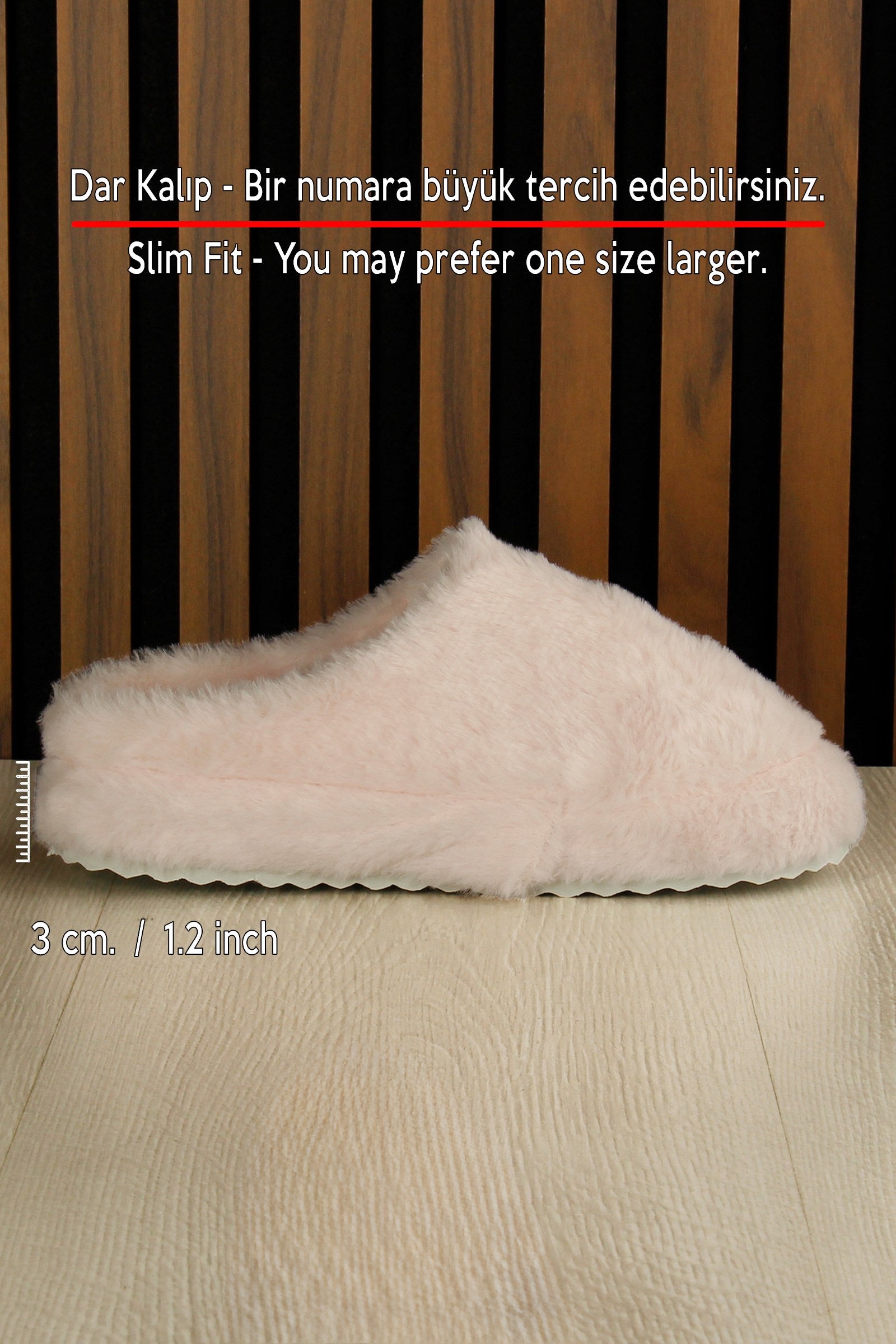 Clara Pudra Pelüş - DAR KALIP - Ayıcık Desenli Kalın Düz Tabanlı Sessiz Kadın Ev Terliği