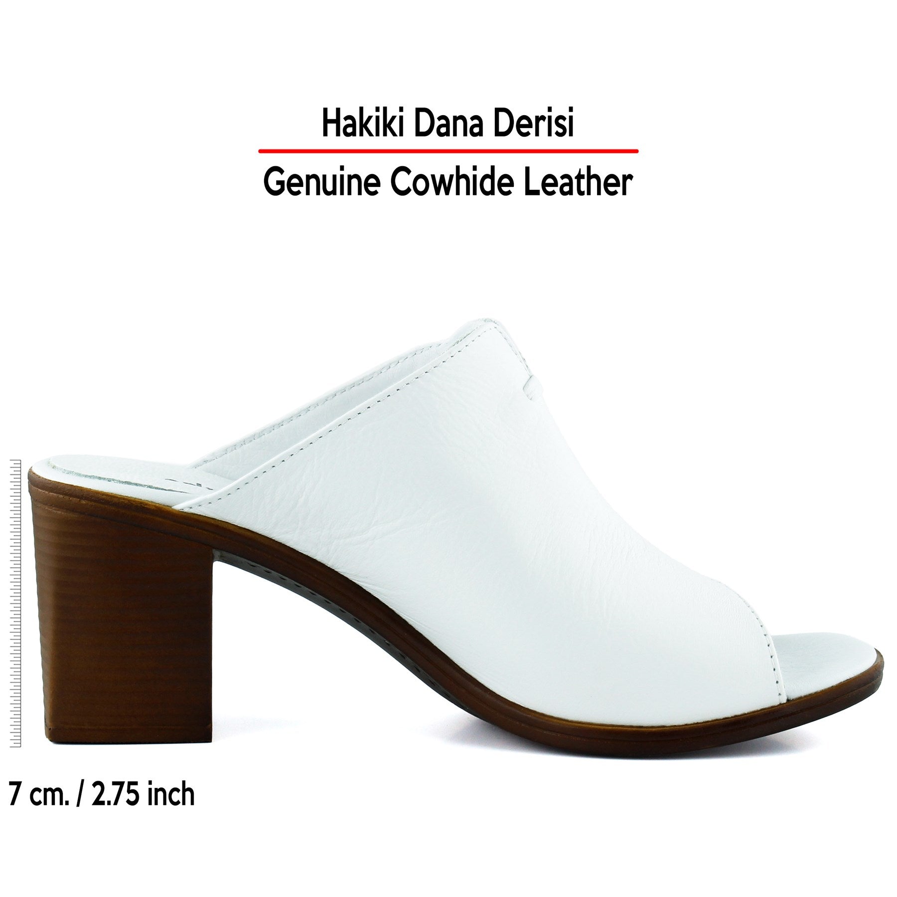 Valery Beyaz Hakiki Dana Derisi Önü Açık Kalın Topuklu Terlik