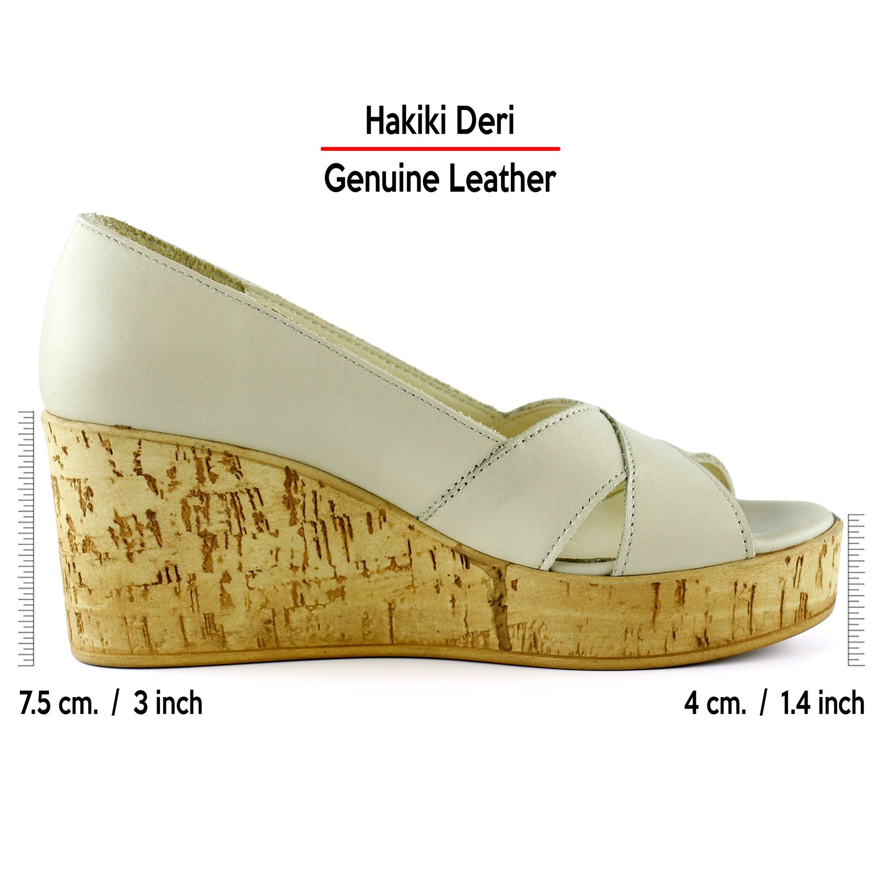 Astrid Bej Hakiki Deri Çapraz Bantlı Mantar Taban Görünümlü Dolgu Topuklu Sandalet