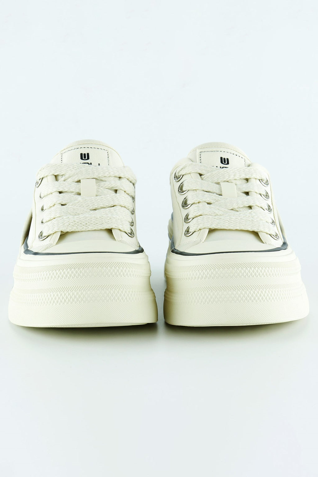 [5016] Bej Saten Yüksek Taban Spor Taşlı Bağcıklı Platform Sneaker