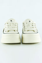 [5016] Bej Saten Yüksek Taban Spor Taşlı Bağcıklı Platform Sneaker