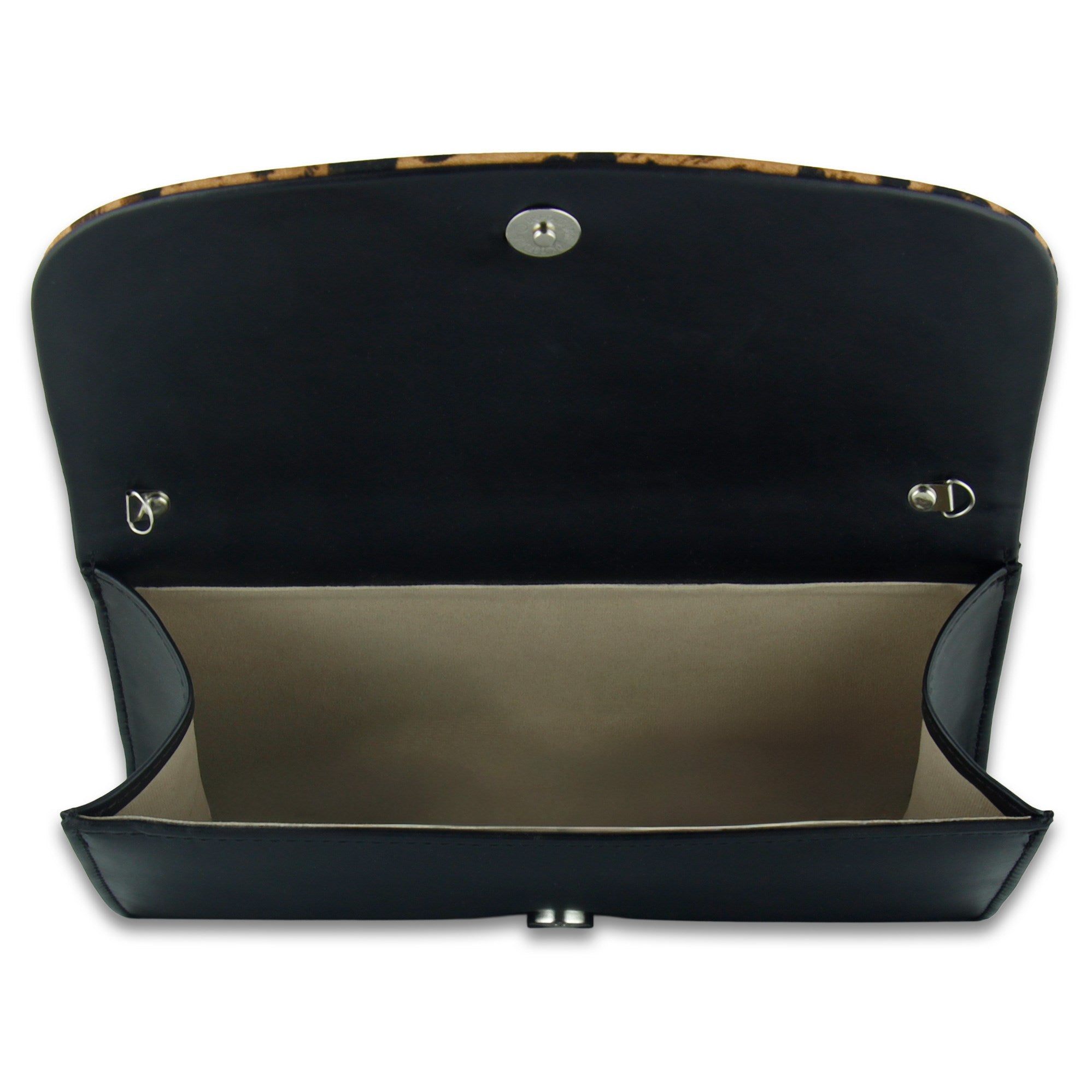 (ES0018AC) Siyah Leopar Vegan Zincir Askılı Manyetik Kapaklı Zarif Abiye El Çantası