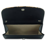 (ES0018AC) Siyah Leopar Vegan Zincir Askılı Manyetik Kapaklı Zarif Abiye El Çantası