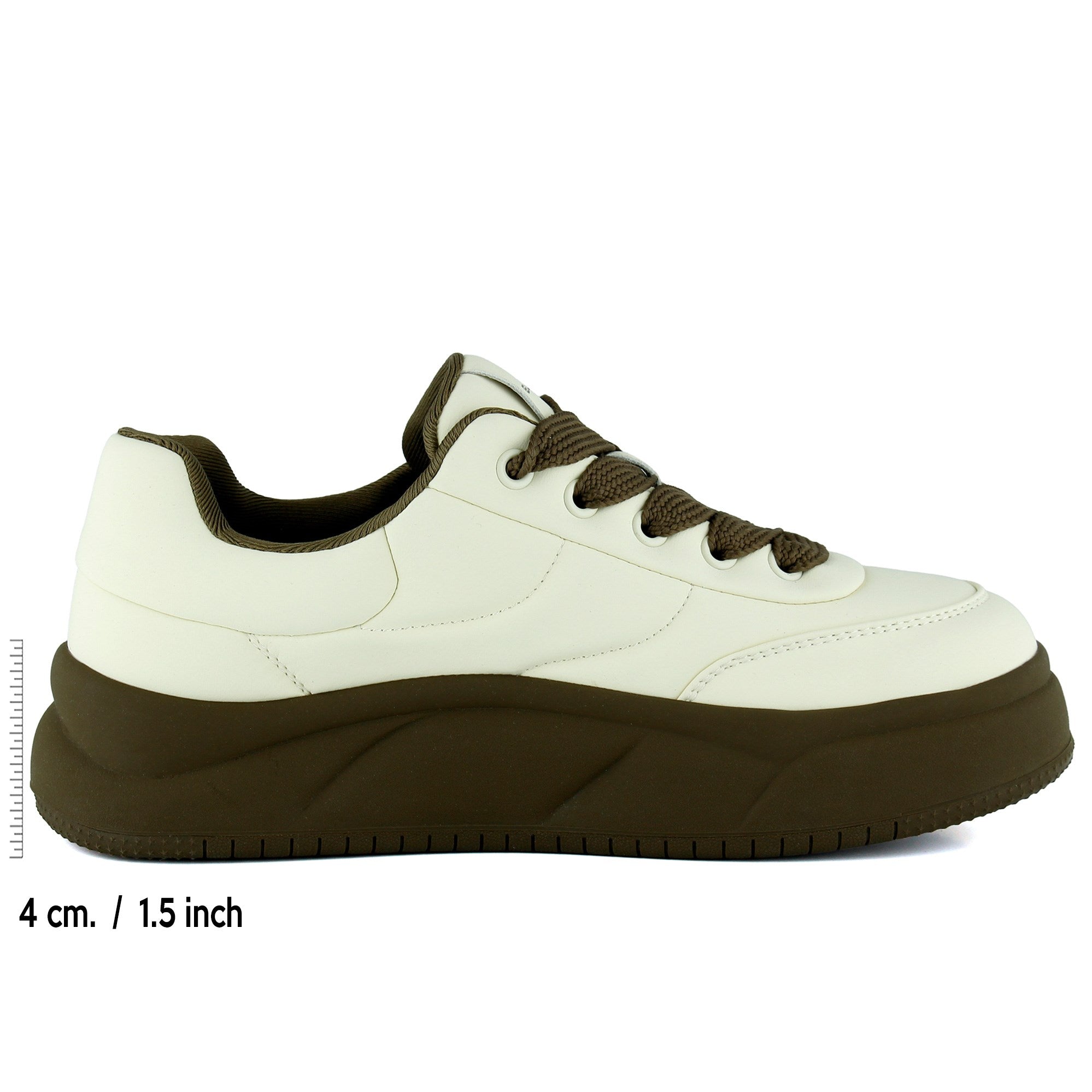 [8028] Bej Vegan Yuvarlak Burun Bağcıklı Flatform Taban Günlük Sneaker Spor Ayakkabı