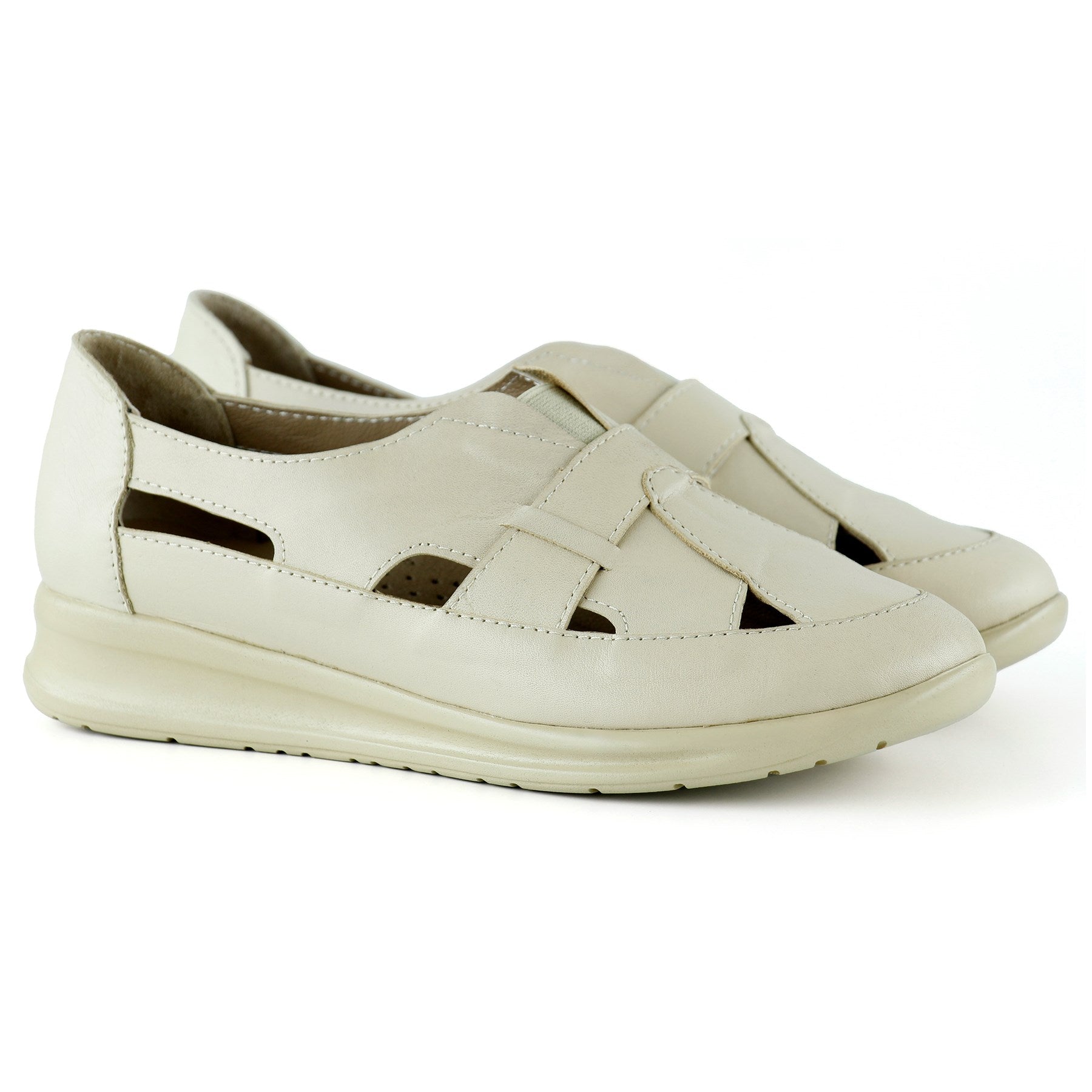 Aida Bej Hakiki Deri Kesik Detaylı Lastikli Slip-On Günlük Ayakkabı