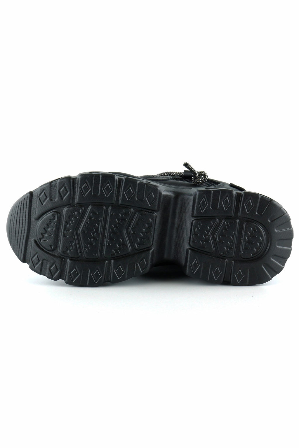 [5038] Siyah Yüksek Taban Spor Fileli Taşlı Bağcıklı Platform Sneaker