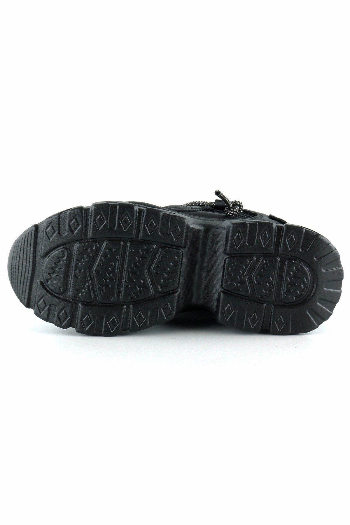 [5038] Siyah Yüksek Taban Spor Fileli Taşlı Bağcıklı Platform Sneaker