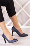 Gowa Plus Lacivert Saten Abiye Stiletto