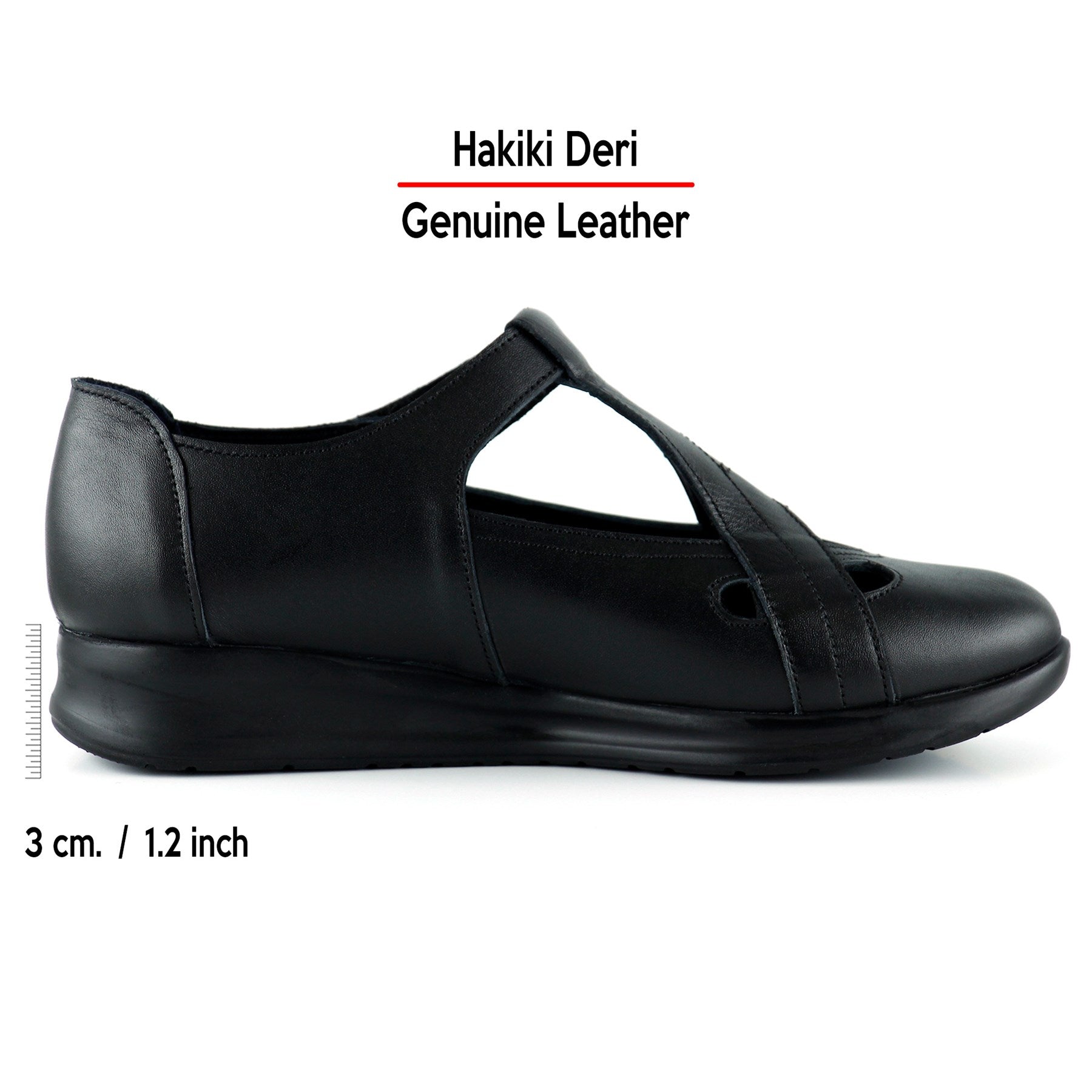 Frida Siyah Hakiki Deri Kesik Detaylı Cırt Cırtlı Günlük Ayakkabı