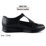 Frida Siyah Hakiki Deri Kesik Detaylı Cırt Cırtlı Günlük Ayakkabı