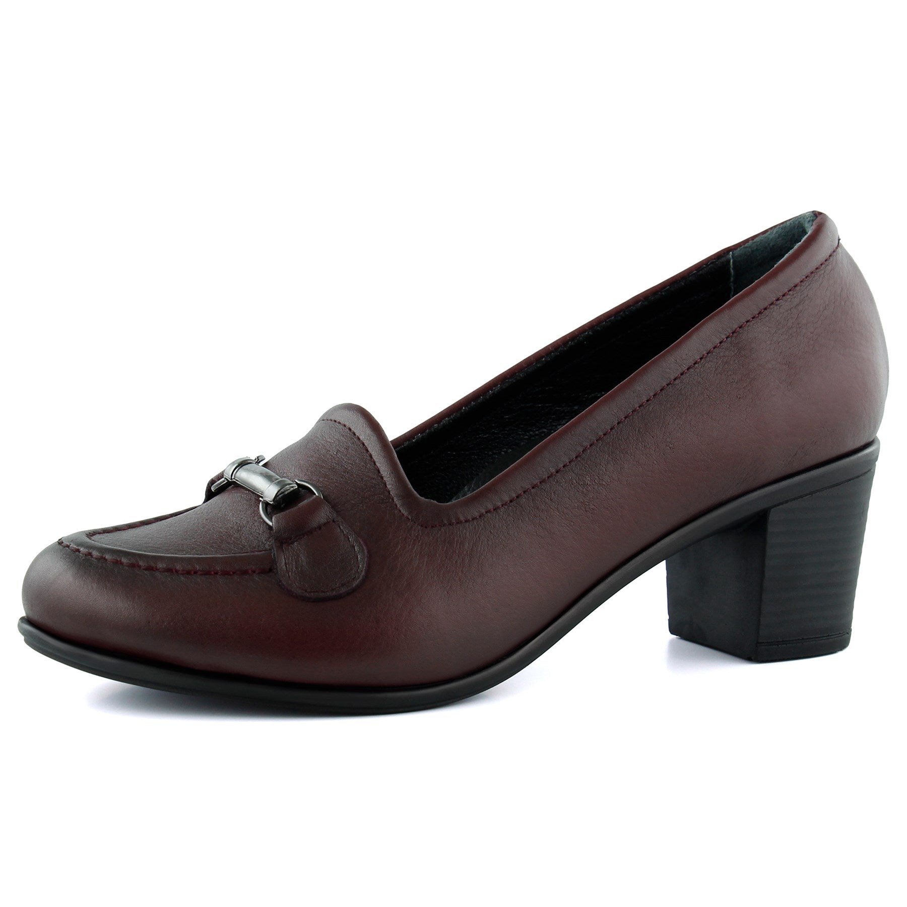 Elize Bordo Hakiki Dana Derisi Kalın Topuklu Loafer Ayakkabı