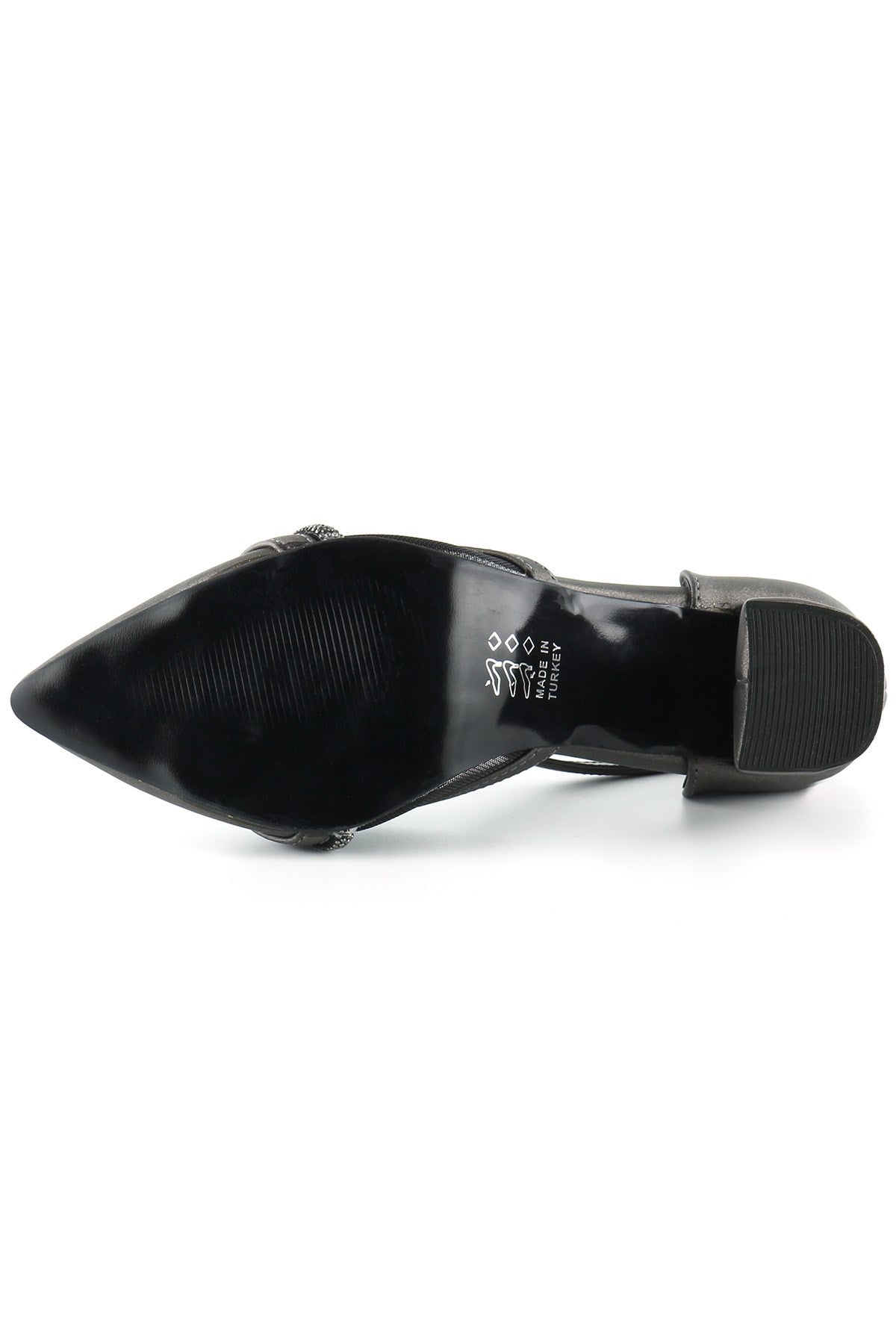 Molly Antrasit Saten Taşlı Fileli Kalın Topuklu Ayakkabı