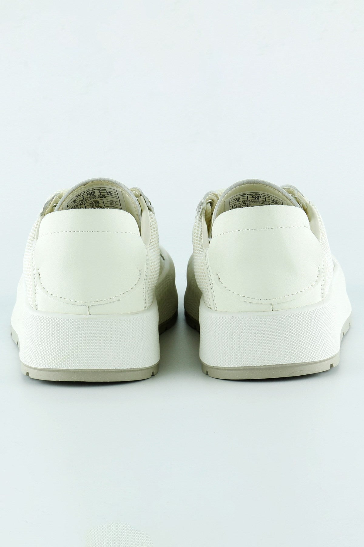 [5020] Bej Yüksek Taban Spor Fileli Harf Detaylı İncili Bağcıklı Platform Sneaker