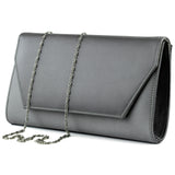 (ES0017AC) Antrasit Saten Zincir Askılı Manyetik Kapaklı İç Cepli Zarif Abiye El Çantası