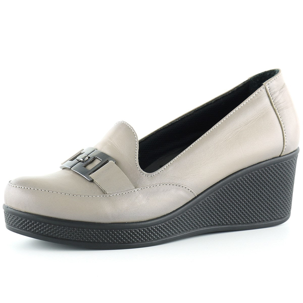 Dafne Vizon Hakiki Deri Tokalı Yuvarlak Burun Dolgu Topuklu Günlük Ayakkabı