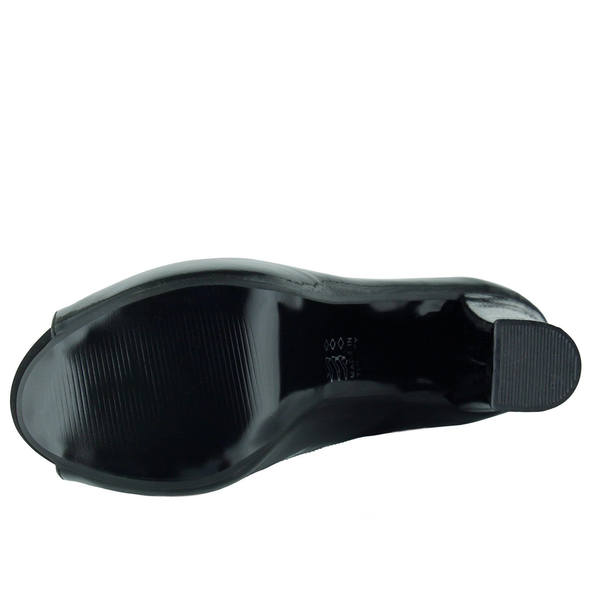 Carolina Siyah Rugan Önü Açık Yuvarlak Burun Kalın Platform Topuklu Abiye Ayakkabı