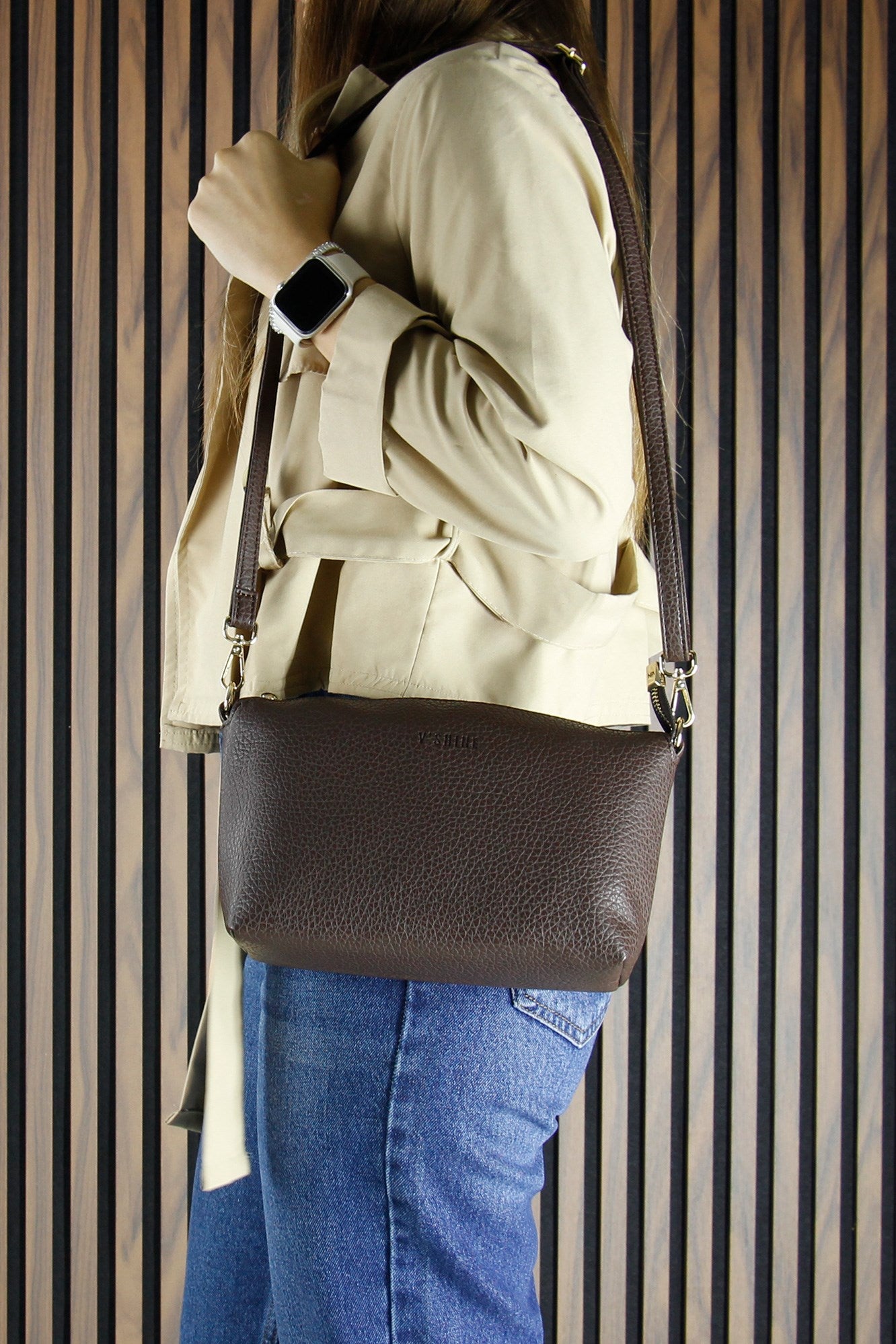 (VSN3094OC) Kahve Hakiki Dana Süet Manyetik Kapaklı Büyük Boy Günlük Omuz Çantası ve Askılı El Çantası