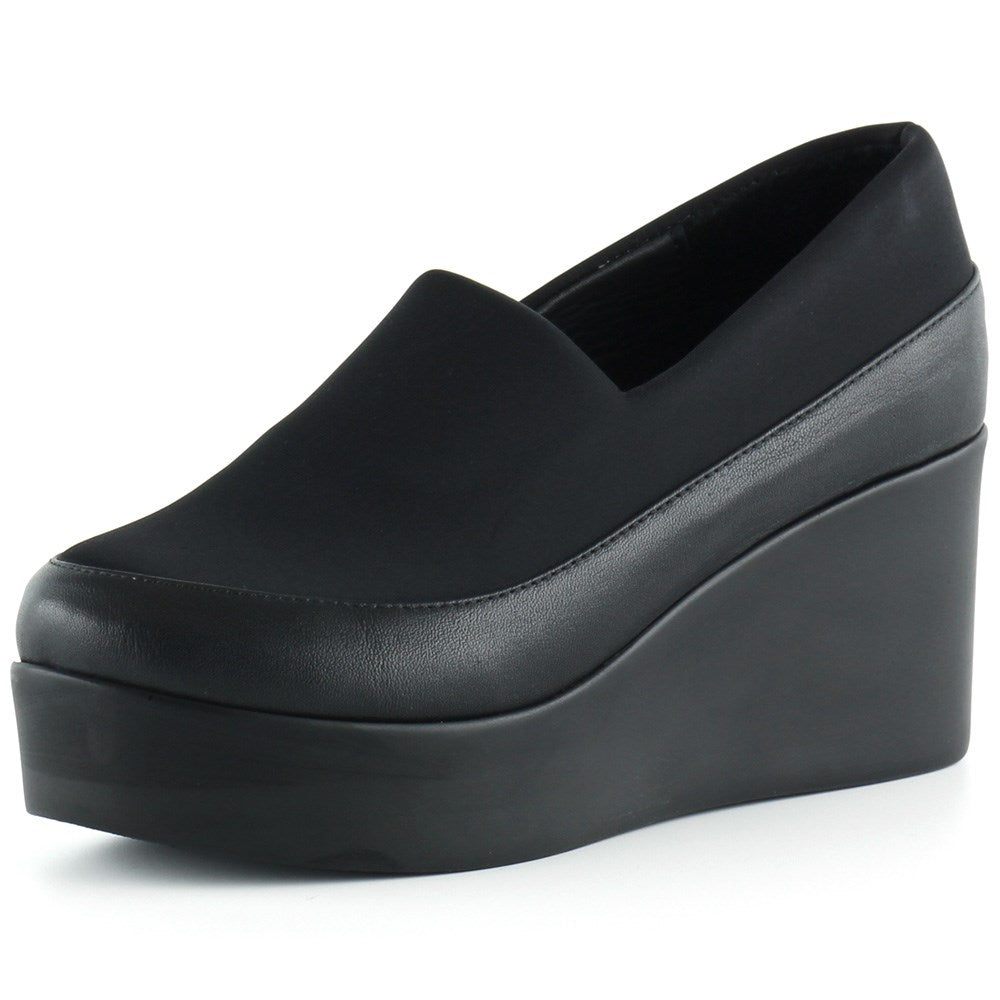 Carla Siyah Hakiki Deri Ön Yüz Streç Dolgu Topuklu Günlük Ayakkabı