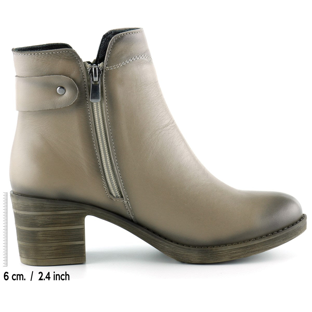 Zandra Vizon Hakiki Deri Yandan Fermuarlı Kalın Topuklu Bot