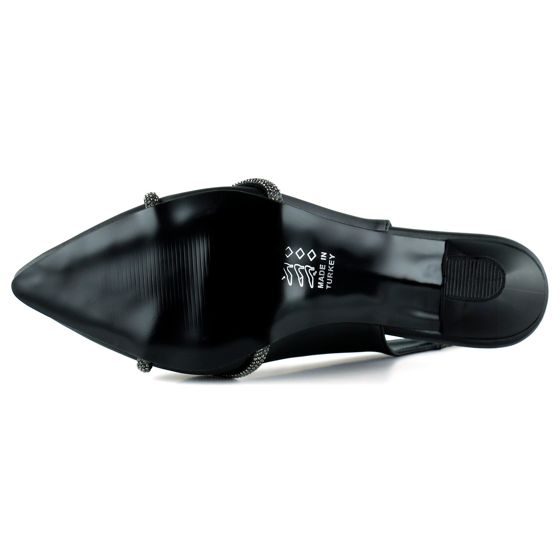 Raphtalia Plus Siyah Saten Burma Taşlı İnce Topuklu Arkası Açık Abiye Ayakkabı