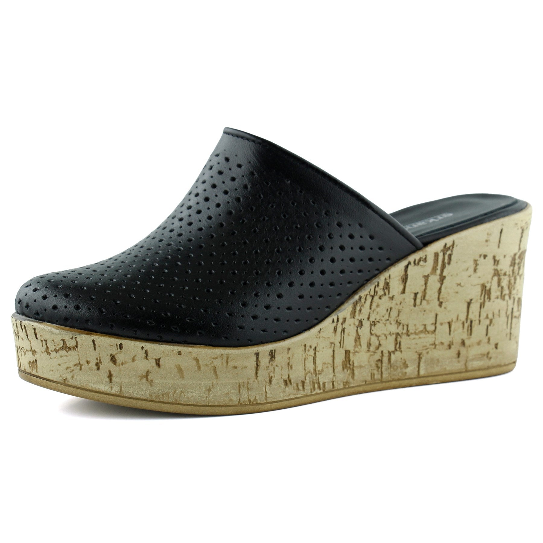 Aria Siyah Hakiki Dana Derisi Önü Kapalı Mantar Taban Görünümlü Dolgu Topuklu Terlik