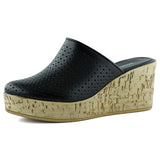 Aria Siyah Hakiki Dana Derisi Önü Kapalı Mantar Taban Görünümlü Dolgu Topuklu Terlik