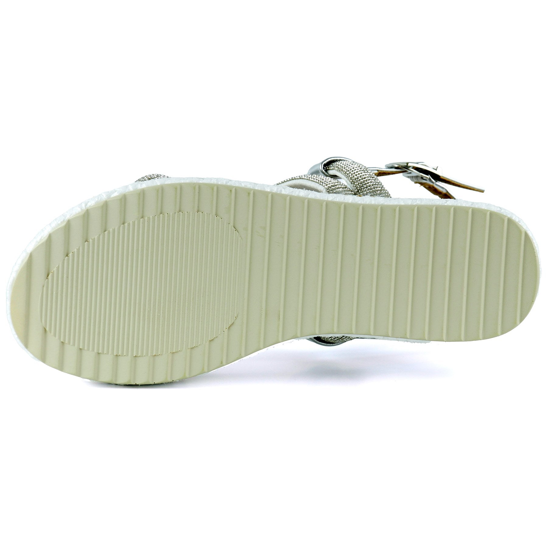 [7027] Gümüş Üç Bant Taşlı İnci Detaylı Zikzak Örgülü Platform Sandalet