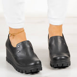 Gloria Siyah Hakiki Deri Dolgu Topuklu Günlük Ayakkabı