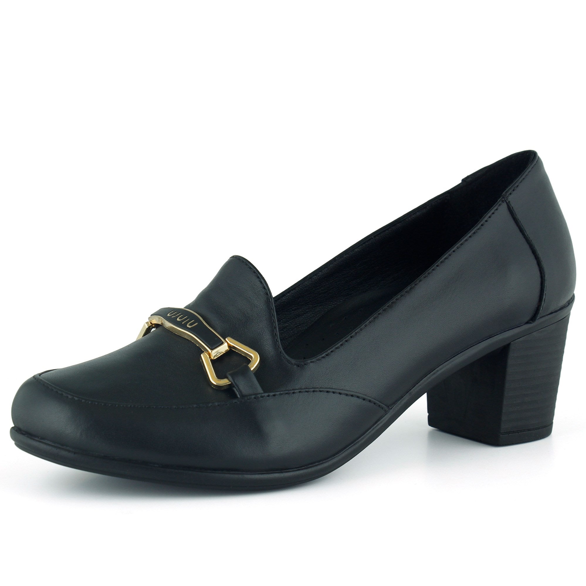 Harriet Siyah Hakiki Dana Derisi Tokalı Yuvarlak Burun Kalın Topuklu Loafer Ayakkabı